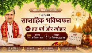भाग्यं भवति कर्मणा आपका साप्ताहिक भविष्यफल एवं व्रत पर्व और त्यौहार रविवार 20 सितम्बर 2026 से शनिवार 26 सितम्बर 2026 तक