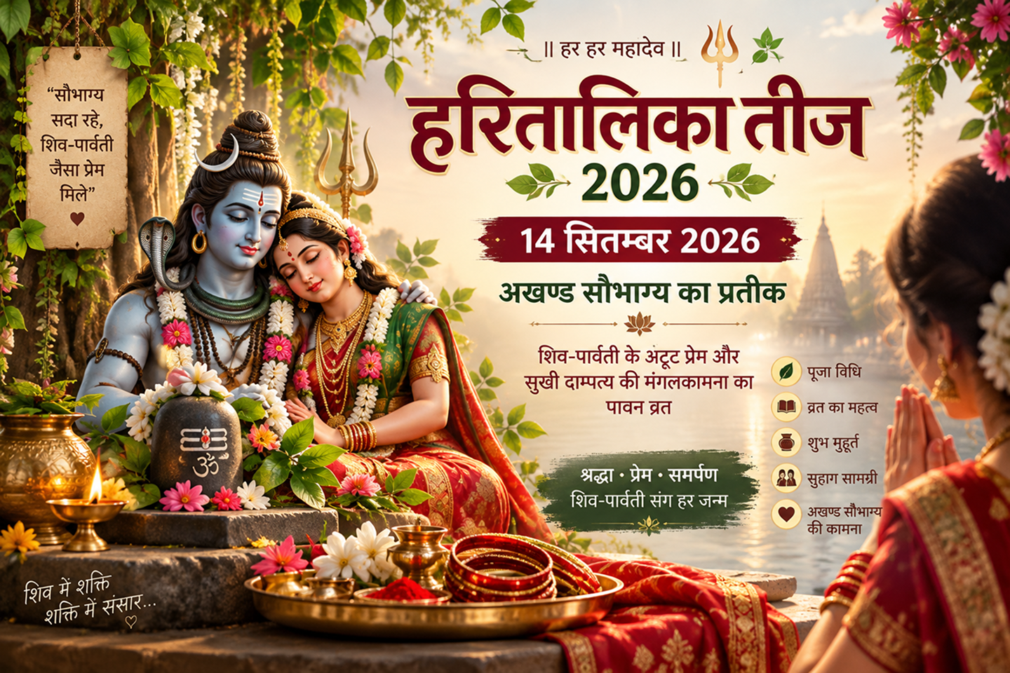 अखण्ड सौभाग्य, सुखी दाम्पत्य और शिव-पार्वती के आशीर्वाद की कामना… जानिए 14 सितम्बर की हरितालिका तीज का महत्व।